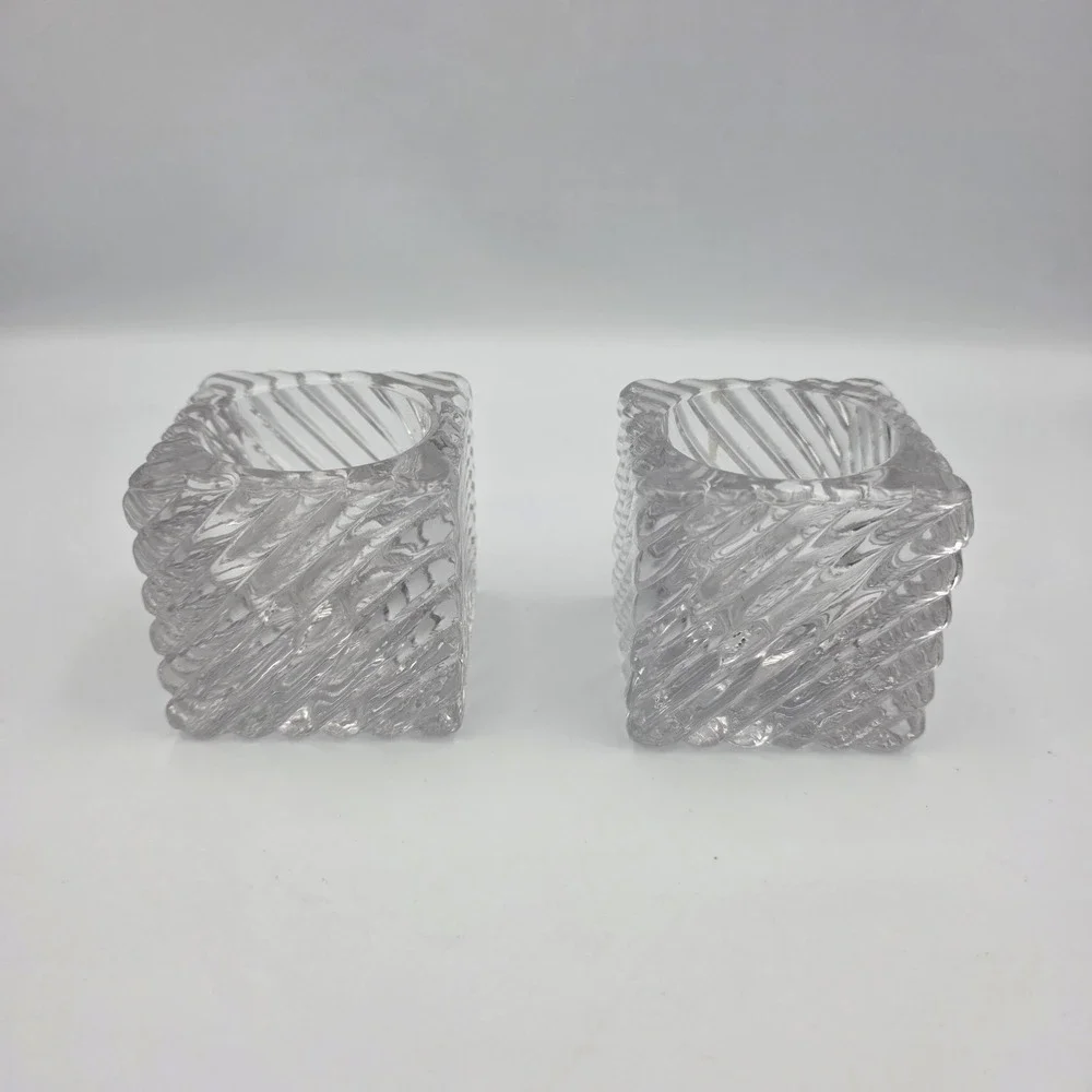 2~Mikasa Clear Ribbed Crystal Square Candle Holders Votive & Taper & Tea Light